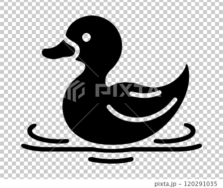 Simple silhouette illustration of a duck floating on water, cut out on transparent background 120291035