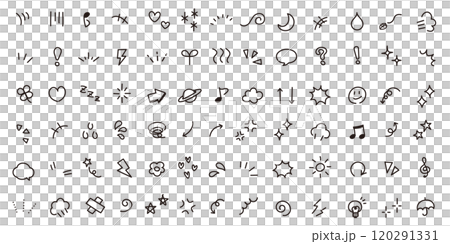 其線條可編輯的向量資料。一組帶有手繪情感的單色圖標，也可用於漫畫。 120291331