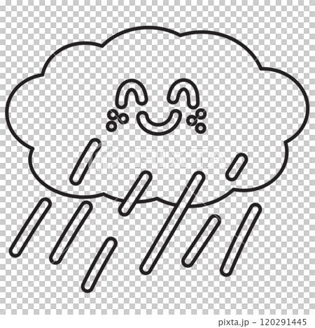 Outline of happy cloud and rain for kid colouring book, art, painting, colouring page, sticker, cute patch, weather, temperature, rainy season, sky, cartoon character, comic, mascot, icon, logo, emoji 120291445