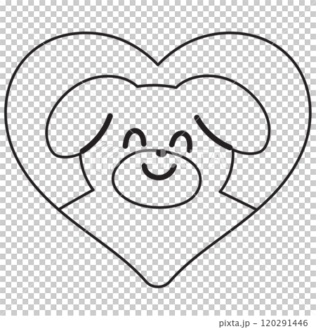 Outline of puppy and heart for kid colouring book, art, painting, animal, tattoo, pet shop, vet, cartoon, character, comic, mascot, cute patch, brooch, adopt pet, foster home, shelter, dog lover 120291446