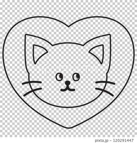 Outline of cat and heart for kid colouring book, art, painting, animal, tattoo, pet shop, vet, kitten cartoon, character, comic, mascot, patch, brooch, adopt pet, foster home, shelter, cat lover 120291447