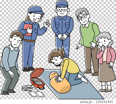 People taking part in a first aid course People taking part in a first aid course 120291495