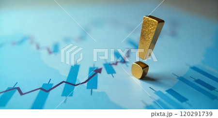 A gold exclamation point on a chart with an upward trend. A gold exclamation point on a chart with an upward trend. 120291739