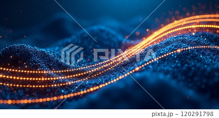 Abstract blue and orange glowing lines 120291798