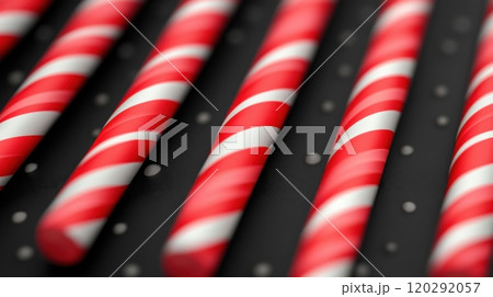 A row of red and white striped candy canes 120292057