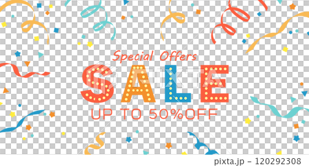 五彩紙屑絲帶流行銷售設計（向量網路銷售促銷背景資料橫幅） 120292308