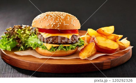 ボリューム感あるハンバーガーセット　ポテトつき 120292326