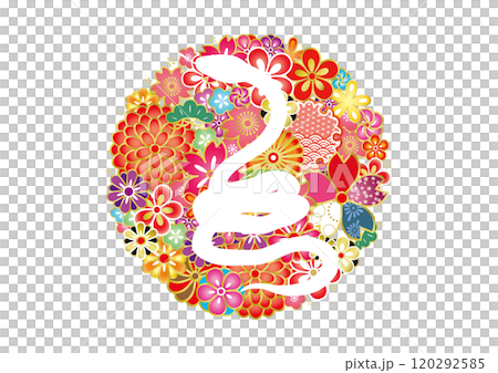 2025蛇年簡約華麗新年賀卡白蛇剪影日式圖案無背景框 120292585