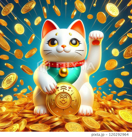 金運アップ！招き猫と金貨が描く繁栄のイメージ 120292964