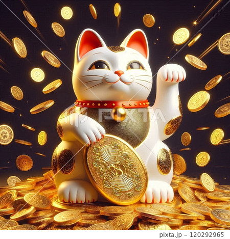 金運アップ！招き猫と金貨が描く繁栄のイメージ 120292965