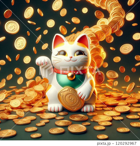 金運アップ!招き猫と金貨が描く繁栄のイメージ 金運アップ!招き猫と金貨が描く繁栄のイメージ 120292967