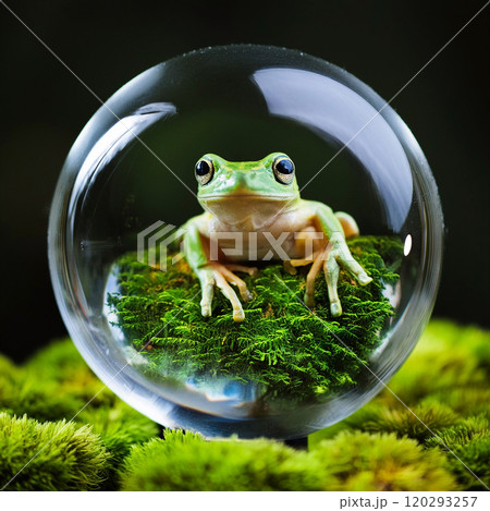 球体ガラスに閉じ込めた可愛いアマガエル 120293257