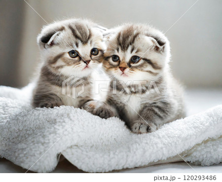 タオルの上の仲良しの可愛い子猫 120293486
