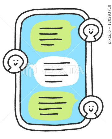 手描きの可愛いスマートフォンのトーク画面 メッセージアプリ 手描きの可愛いスマートフォンのトーク画面 メッセージアプリ 120293719