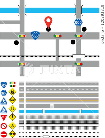 交通ルールの学習、地図の作製などに使える線路・道路・標識のセット 交通ルールの学習、地図の作製などに使える線路・道路・標識のセット 120293819