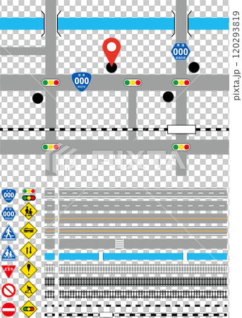 一組軌道、道路和標誌,可用於學習交通規則、創建地圖等。 一組軌道、道路和標誌,可用於學習交通規則、創建地圖等。 120293819
