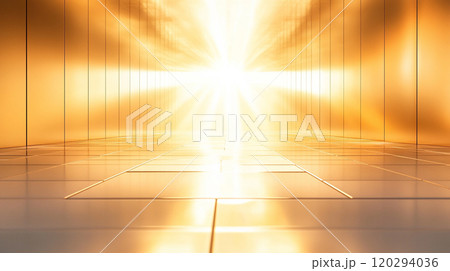 金色に輝く光が差し込む部屋 120294036