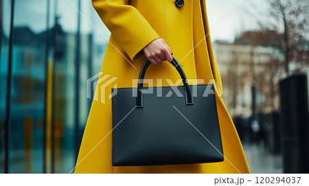 黄色のコートと黒いバッグを持つ女性 黄色のコートと黒いバッグを持つ女性 120294037