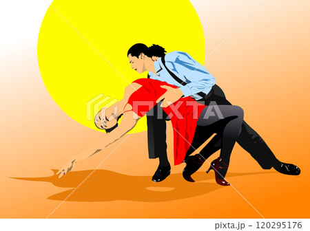 Ballroom dancers performing tango routine with dramatic pose 120295176