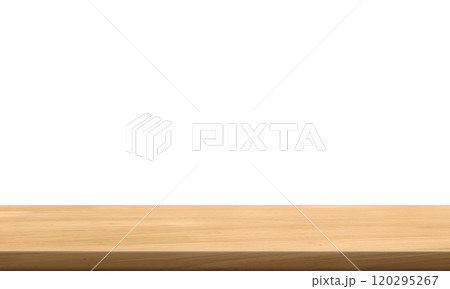 empty wooden table front view isolated on white background. empty wooden table front view isolated on white background. 120295267