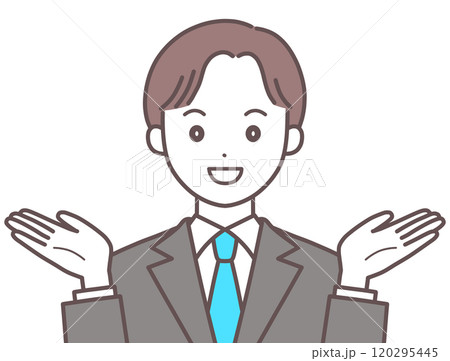 笑顔で両手を広げるスーツの男性 120295445