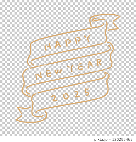 手書きの happy new year 2025 の文字とリボンの年賀素材 - おしゃれな賀詞 手書きの happy new year 2025 の文字とリボンの年賀素材 - おしゃれな賀詞 120295465