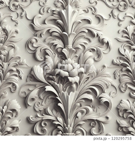 クラシックなダマスク柄のモノクロデザイン 120295758