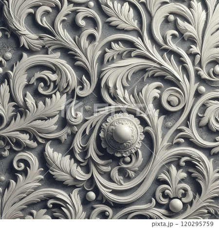 クラシックなダマスク柄のモノクロデザイン 120295759