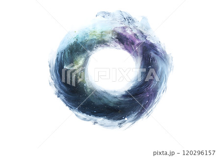 Circular Galaxy Swirling with Beautiful Shades of Purple Blue and Green on Transparent Background 120296157