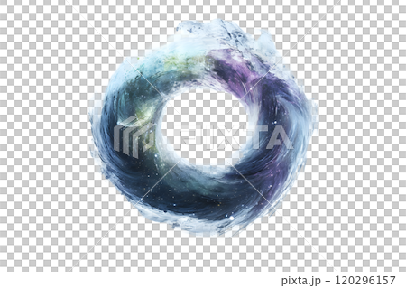 Circular Galaxy Swirling with Beautiful Shades of Purple Blue and Green on Transparent Background 120296157