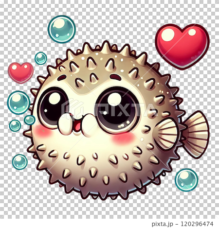 Adorable cartoon pufferfish surrounded by bubbles and hearts. Valentine's day theme Adorable cartoon pufferfish surrounded by bubbles and hearts. Valentine's day theme 120296474
