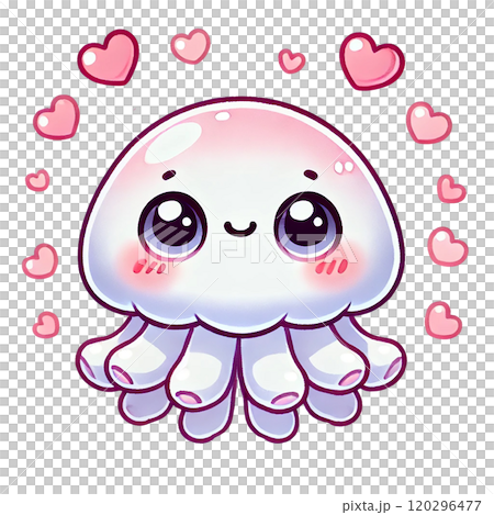 Cute and adorable jellyfish with smiling eyes and hearts. Valentine's day theme 120296477