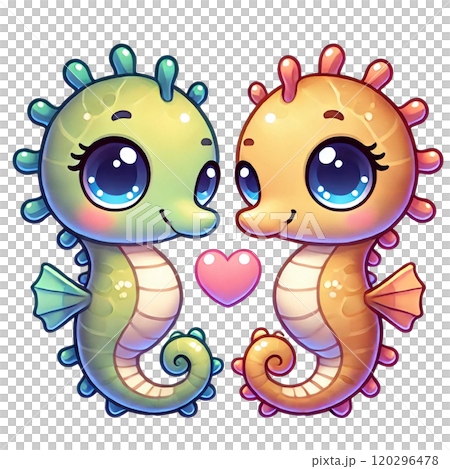Cute and colorful cartoon seahorses with heart symbol. Valentine's day theme 120296478