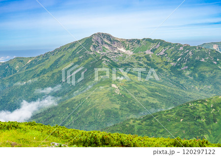 双六岳の中道分岐点から見る黒部五郎岳　北アルプス双六岳三俣蓮華岳登山 120297122