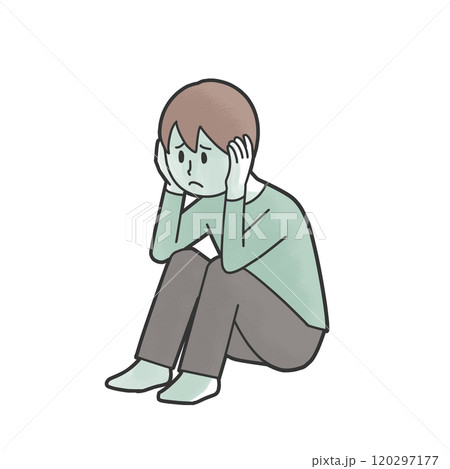 耳を塞いで座る男の子 120297177