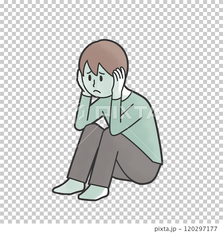 耳を塞いで座る男の子 120297177