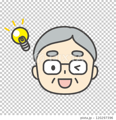 豆電球　ひらめいた男性医師　キャラクターイラスト　アイコン 120297396
