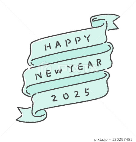 手書きの happy new year 2025 の文字とリボンの年賀素材 - おしゃれな賀詞 手書きの happy new year 2025 の文字とリボンの年賀素材 - おしゃれな賀詞 120297483