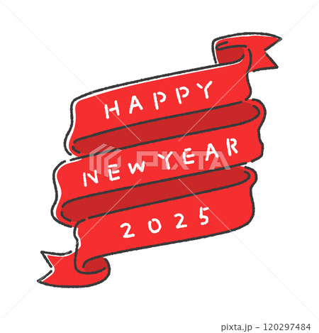 手書きの happy new year 2025 の文字とリボンの年賀素材 - おしゃれな賀詞 手書きの happy new year 2025 の文字とリボンの年賀素材 - おしゃれな賀詞 120297484