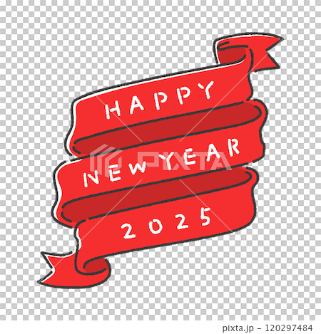 手書きの happy new year 2025 の文字とリボンの年賀素材 - おしゃれな賀詞 手書きの happy new year 2025 の文字とリボンの年賀素材 - おしゃれな賀詞 120297484