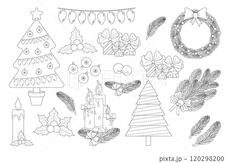 Christmas Elements Coloring Page for Kids 120298200