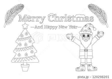 Christmas Coloring Page with Santa and Tree 120298201
