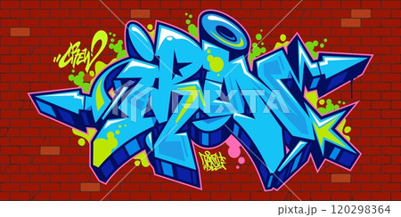 Hip Hop Abstract Word Iron Graffiti Style Font Lettering Vector Illustration Template Art 120298364