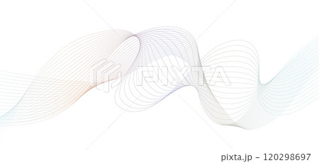 Undulate gradient multicolor lines with blend effect. Twisted Ribbon background, frequency soundwave curve , Technology geometric data science illustration. Isolated wave swirl on white background. 120298697
