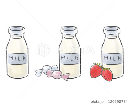 いろいろな瓶に入った牛乳のイラスト 120298784