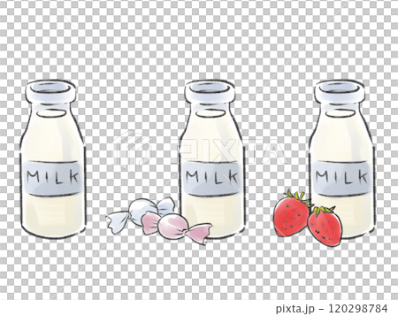 いろいろな瓶に入った牛乳のイラスト 120298784