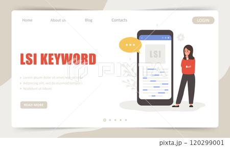 Lsi keyword. Landing page template. Latent Semantic Indexing. Search engine marketing. Vector illustration in flat cartoon style. Web analysis Lsi keyword. Landing page template. Latent Semantic Indexing. Search engine marketing. Vector illustration in flat cartoon style. Web analysis 120299001