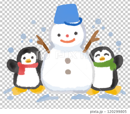 受注制作】雪の日の贈り物【ペンギンと雪だるま】 絵画 kuro