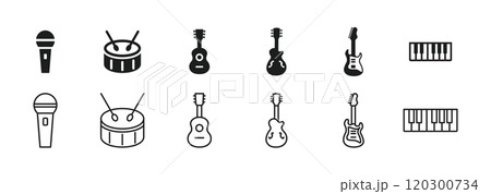 バンドの楽器アイコンセット（マイク,ギター,ベース,ドラム,キーボード） 120300734