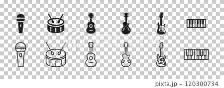 バンドの楽器アイコンセット（マイク,ギター,ベース,ドラム,キーボード） 120300734